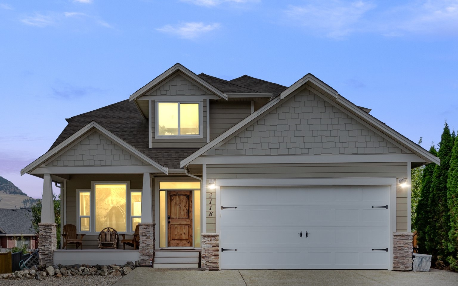 Exterior with lights on | Kamloops Real Estate